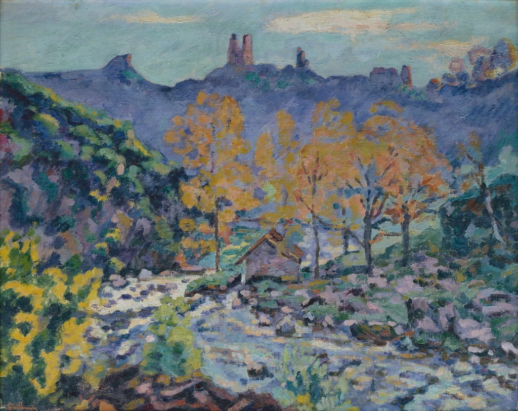 Il mulino di Brigand e le rovine del castello di Crozant, Creuse, 1900 c
